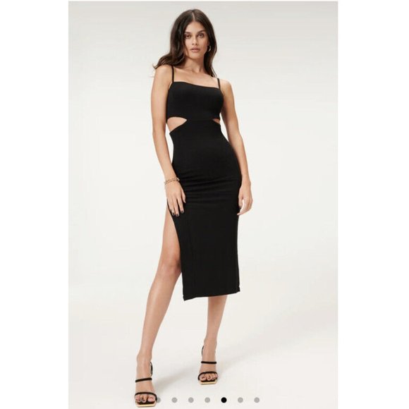 Good American Cutout Bodycon Midi Dress Black Women’s Size 5/2XL  NWT - Picture 2 of 11